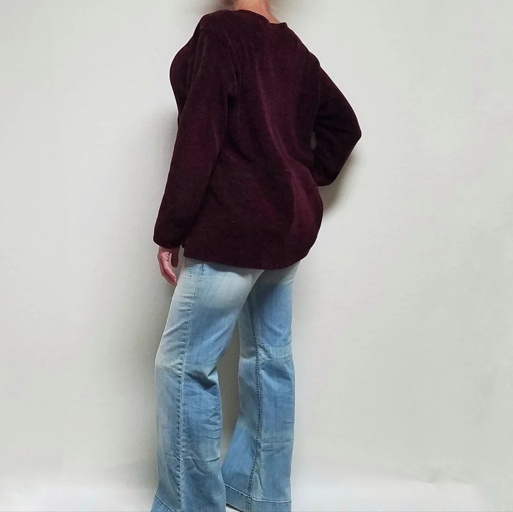 Vintage 90s Carolina Colours Deep Red Chenille Knit Long Sleeve Crewneck Sweater